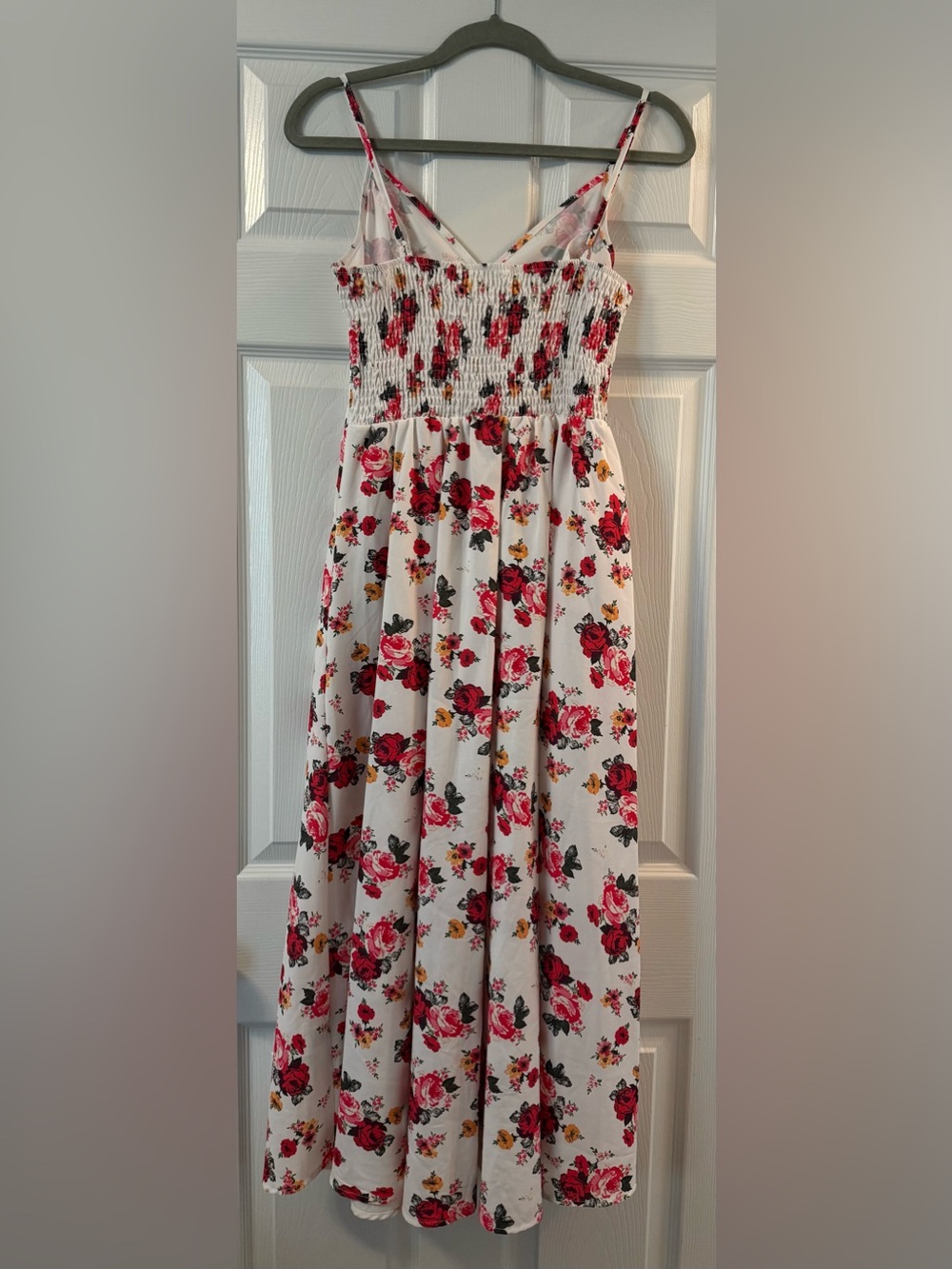 SHEIN White Maxi Dress with Red & Pink Rose Print - Picture 3 of 5